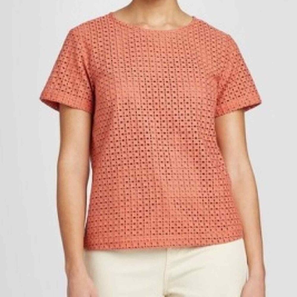 A New Day Top Women S NWT Pumpkin Spice Eyelet Top 100%Cotton Boho Lined Crochet - Picture 2 of 10